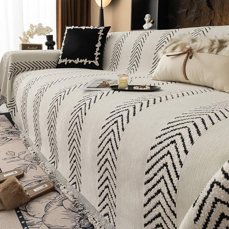 Unisex herringbone chenille sofa cover. Durable & pet friendly couch throw, perfect home decor for living room protection.
