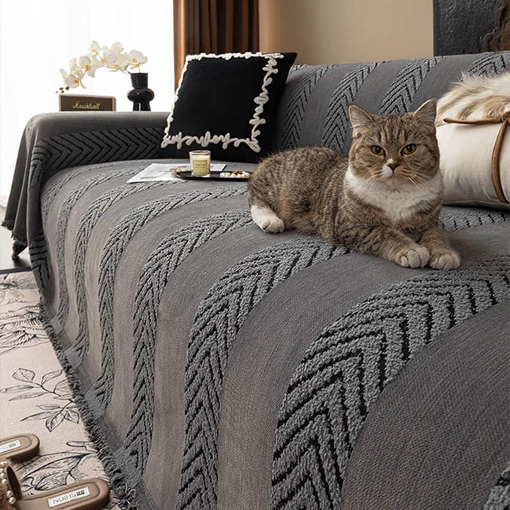 Herringbone chenille sofa cover throw. Durable furniture protector for living room couch. Easy clean home decor.