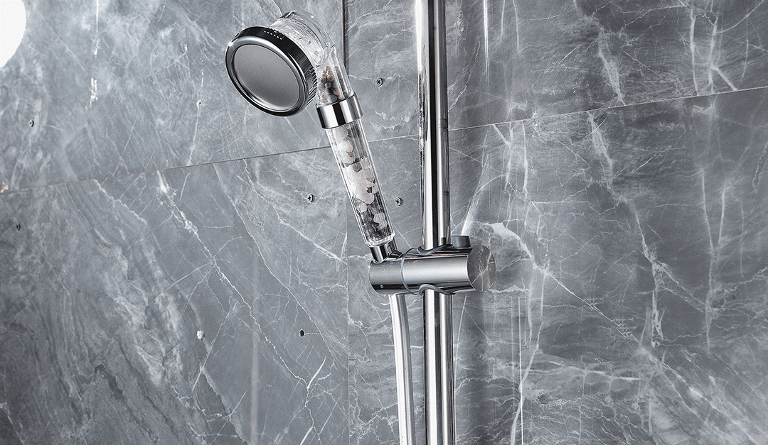 Universal fit mineral filter shower head delivering high pressure, cleaner water for better skin care and hair health.