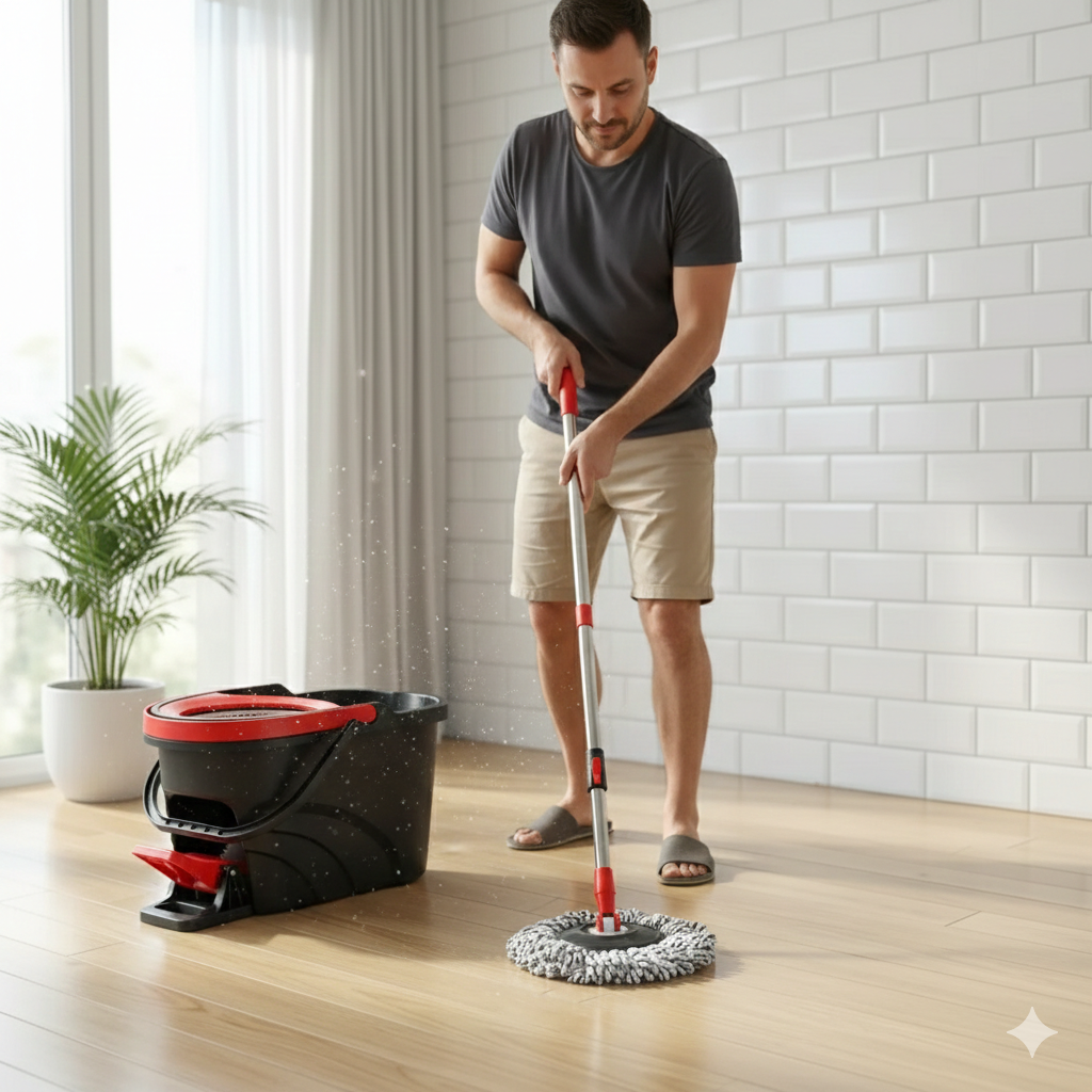 Easy clean spin mop & bucket for sparkling floors. Hands-free wringing, absorbent microfiber, ideal for all floor types.