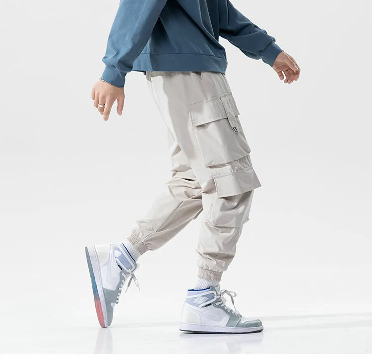 Comfortable Men's Khaki Joggers, cargo style with a relaxed fit, great for casual streetwear.
