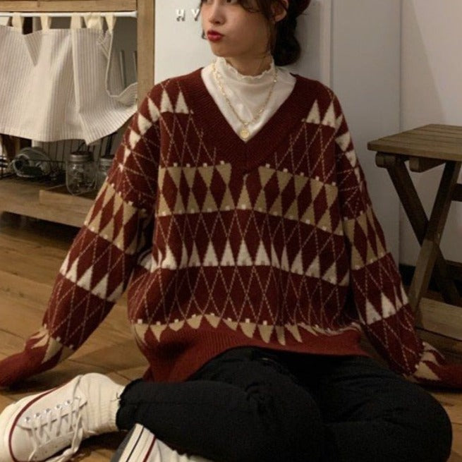 Vibrant red women's aesthetic crewneck sweater, offering a comfortable relaxed fit for modern casual wear.