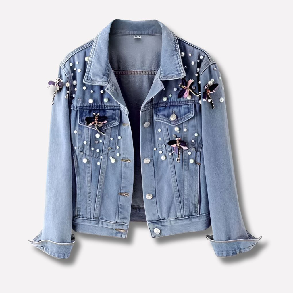 Women's Eye-Catching Blue Denim Jacket, classic button-front outerwear, versatile for casual fashion layering.