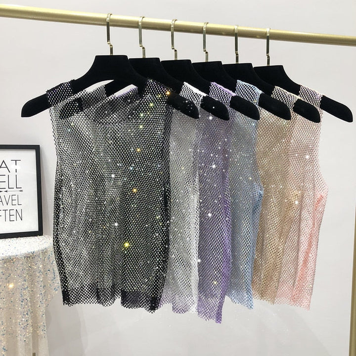 Women's dazzling party tank top. Sparkling sleeveless top perfect for going out, evening wear, or summer fashion.
