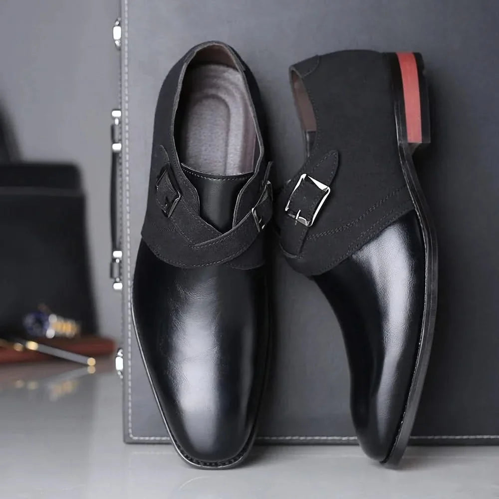 Classic Bellagio men's black leather Derby shoes, a timeless choice for formal wear and business comfort.