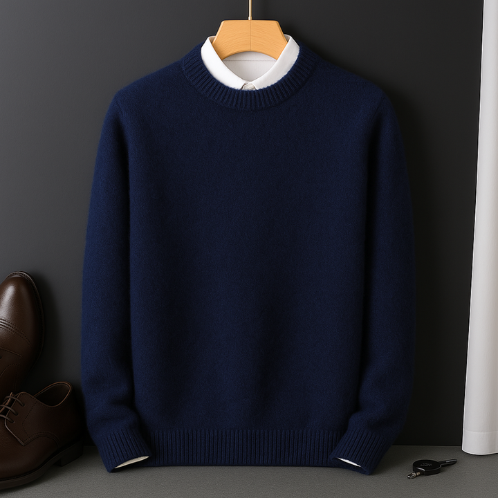 Classic men's crewneck long sleeve sweater, offering soft comfort and a stylish look for everyday wear.