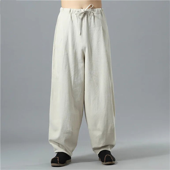 Model wearing comfortable unisex Kodama baggy pants, relaxed fit, perfect for everyday casual wear & summer.