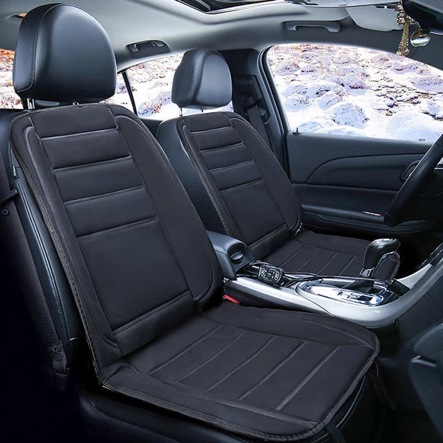 Universal heated car seat cushion pad for winter driving, offers warmth & pain relief.