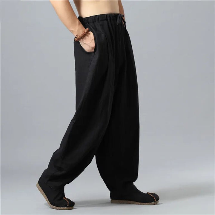 Comfortable unisex baggy pants, Kodama style, with a relaxed fit & adjustable drawstring waist for casual wear.