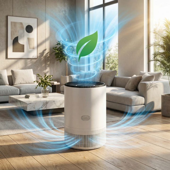IntelliBreathe Smart Air Purifier with HEPA filter, designed for odor elimination and allergy relief.