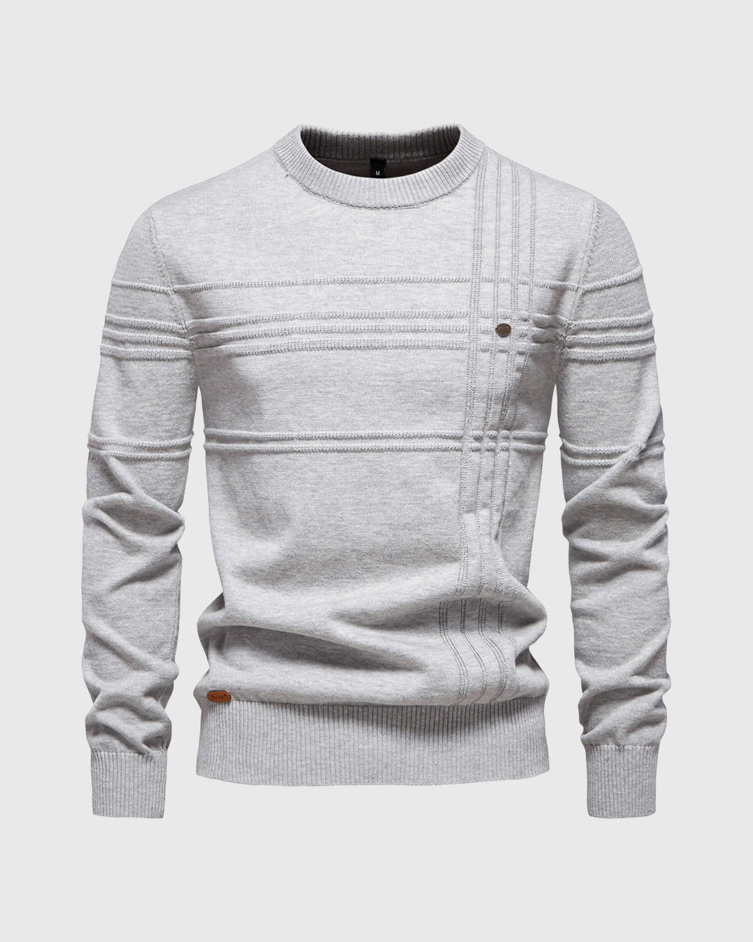Modern men's textured crew sweater, a versatile pullover for casual or smart casual looks.