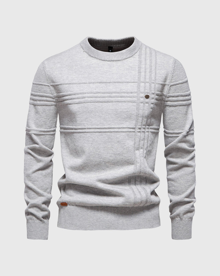 Modern men's textured crew sweater, a versatile pullover for casual or smart casual looks.