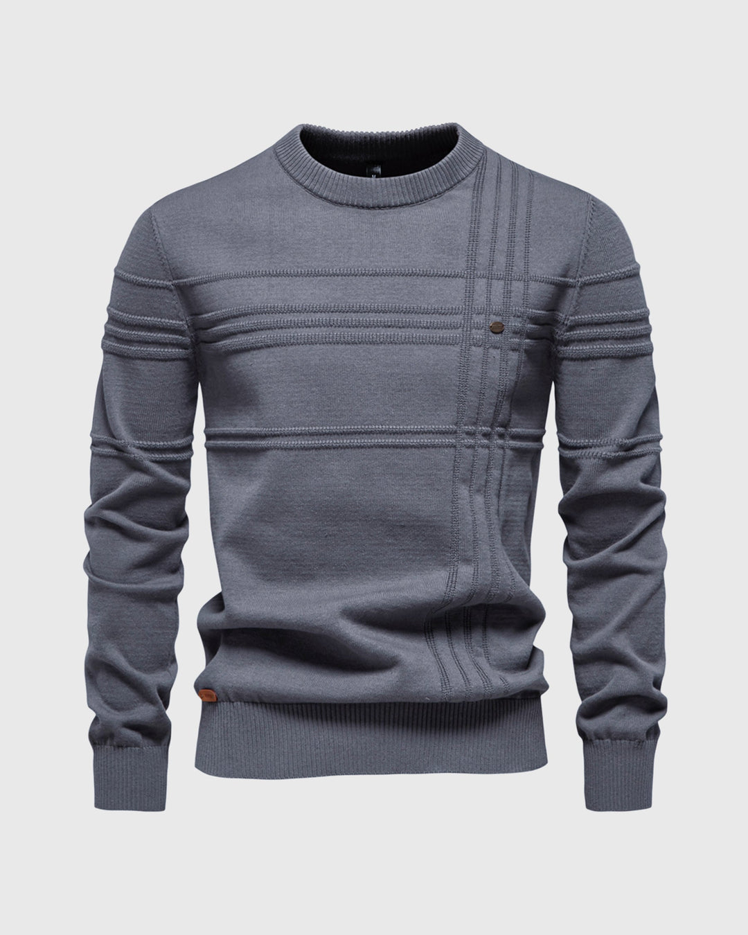 Stylish men's textured knit pullover, ideal for layering & comfortable everyday fashion.