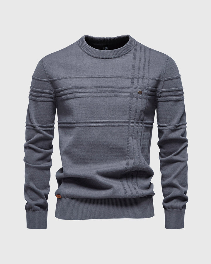 Stylish men's textured knit pullover, ideal for layering & comfortable everyday fashion.