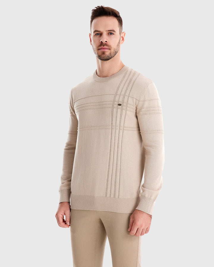 Elevated textured knit men's sweater, crew neck design for smart casual and everyday style.