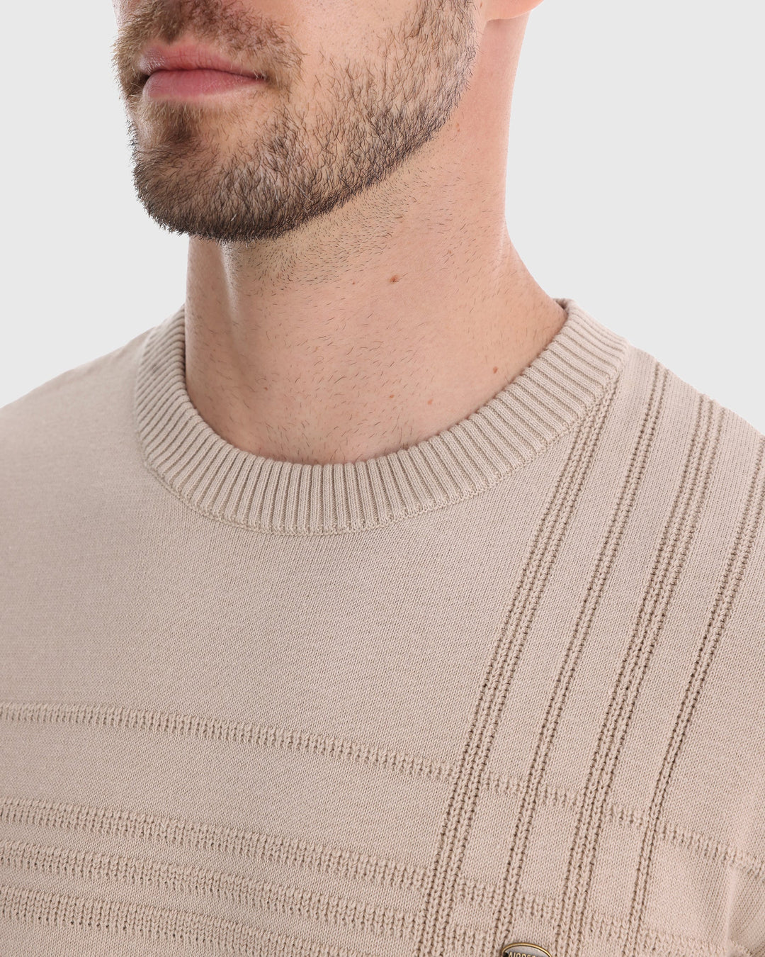 Sophisticated men's textured crew, comfortable pullover for smart casual winter style.