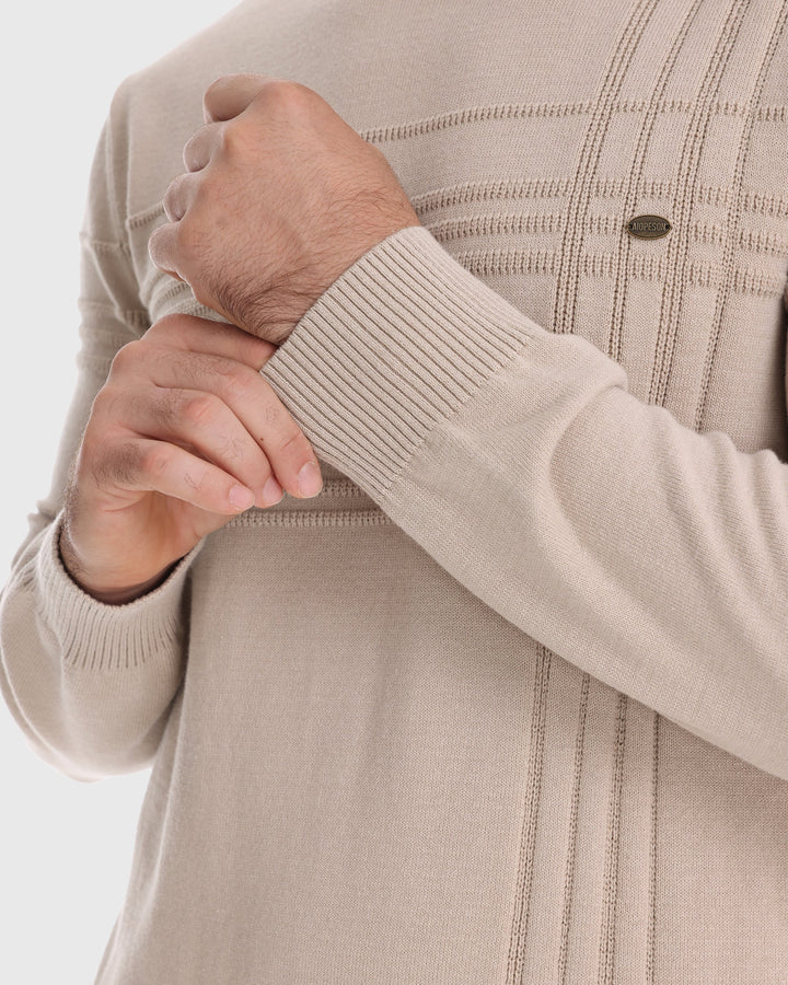 Men's fall outfit sweater, elevated textured knit crew neck for daily style & comfort.