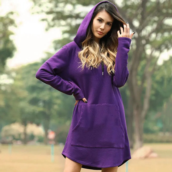 Fashionable women's casual hoodie dress, offering ultimate everyday comfort. Great for relaxing.