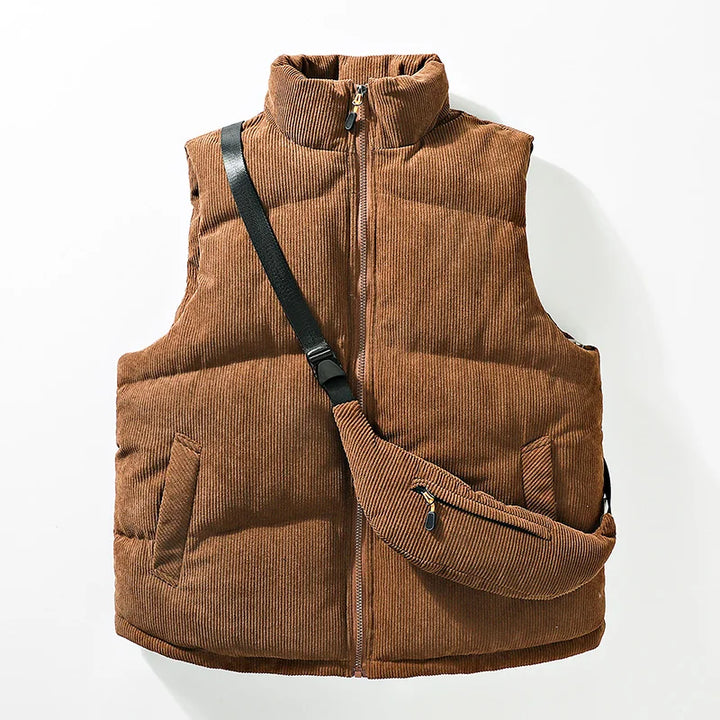 Stylish men's alpine winter vest for warmth in cold weather, a perfect layering outerwear piece.
