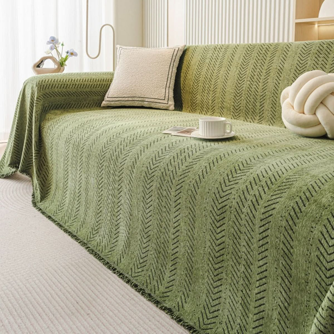 Elegant chenille sofa slipcover enhancing living room decor while offering scratch-resistant, washable protection. Home accessory.
