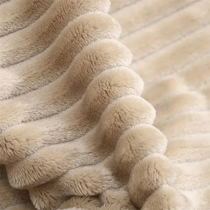 Soft striped flannel fleece blanket, a cozy and warm bed throw, perfect for chilly seasons.