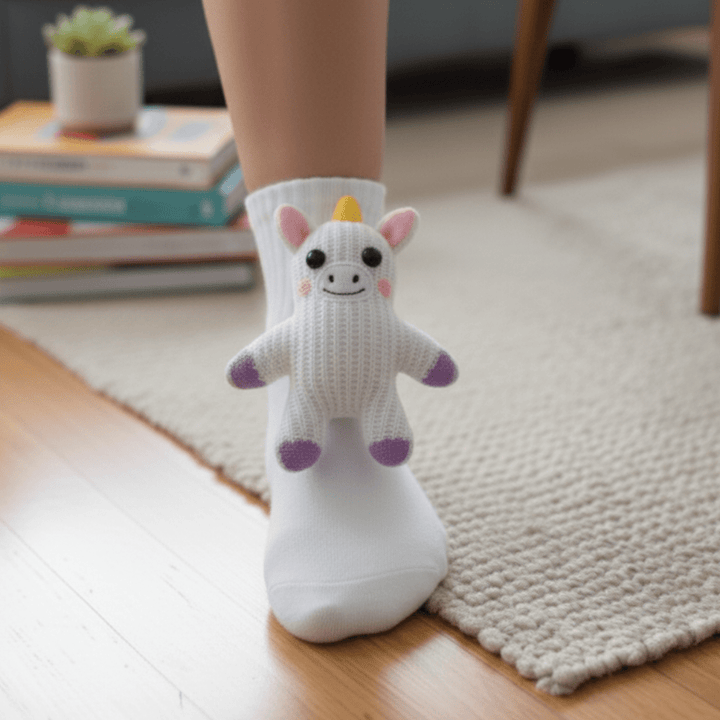Playful animal-themed house socks, non-slip sole for safe steps, keeping feet cozy and warm indoors.