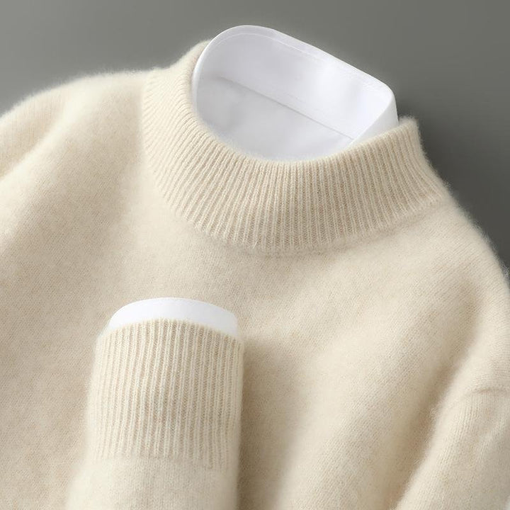 Cream men's elevated crewneck sweater, perfect for everyday comfort and classic style.