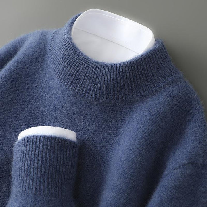 Blue men's crewneck sweater, a versatile and comfortable classic for everyday fashion.