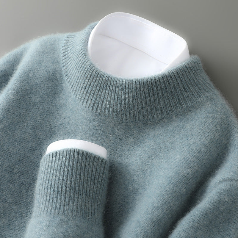 Green men's elevated knitwear crewneck for ultimate comfort and timeless style.