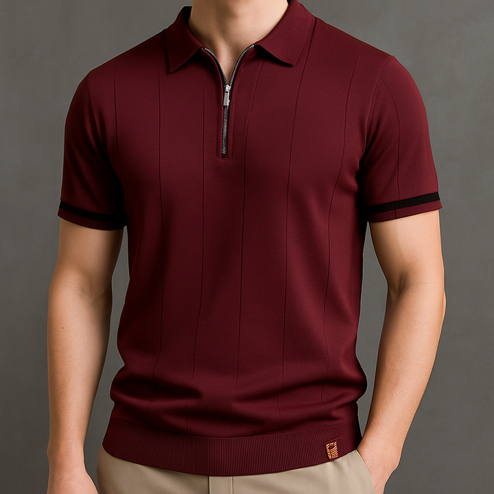 Wardrobe essential: Men's Monza quarter-zip knit polo, combining style, comfort, and easy wear.