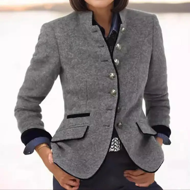 Chic women's tailored blazer jacket in a classic cut, ideal for sophisticated office wear & versatile fashion looks. Limited Edition.