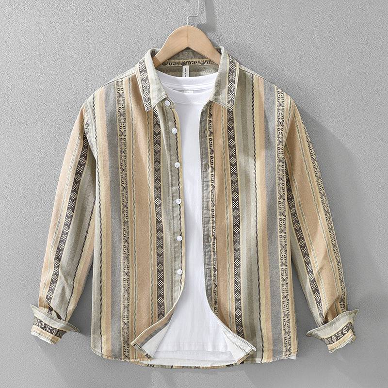 Men's Medina casual striped button-down shirt with a relaxed fit, perfect for summer everyday wear. Vintage desert style.