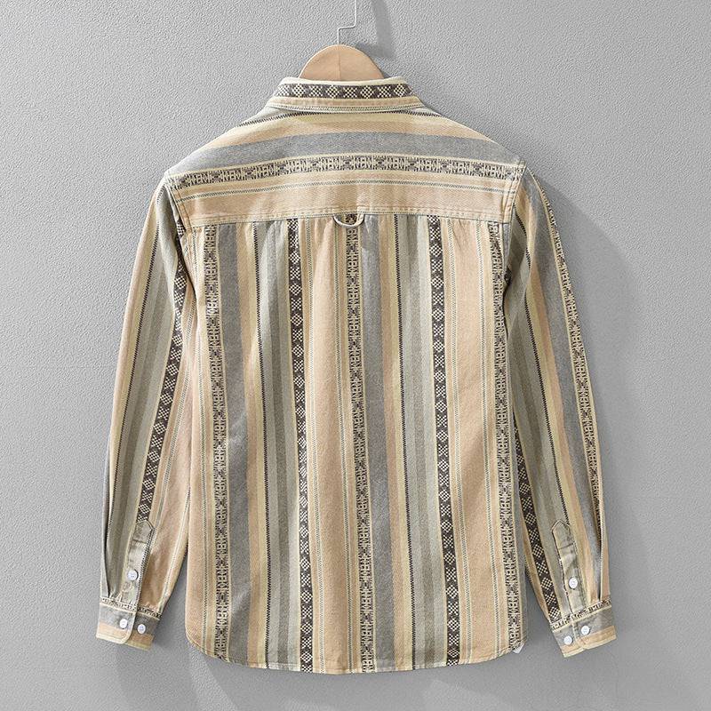 Relaxed fit Men's Medina striped button-down shirt, offering effortless vintage style and comfort for everyday wear.