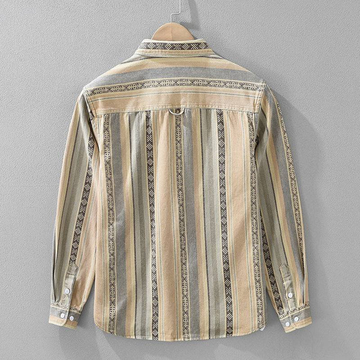 Relaxed fit Men's Medina striped button-down shirt, offering effortless vintage style and comfort for everyday wear.