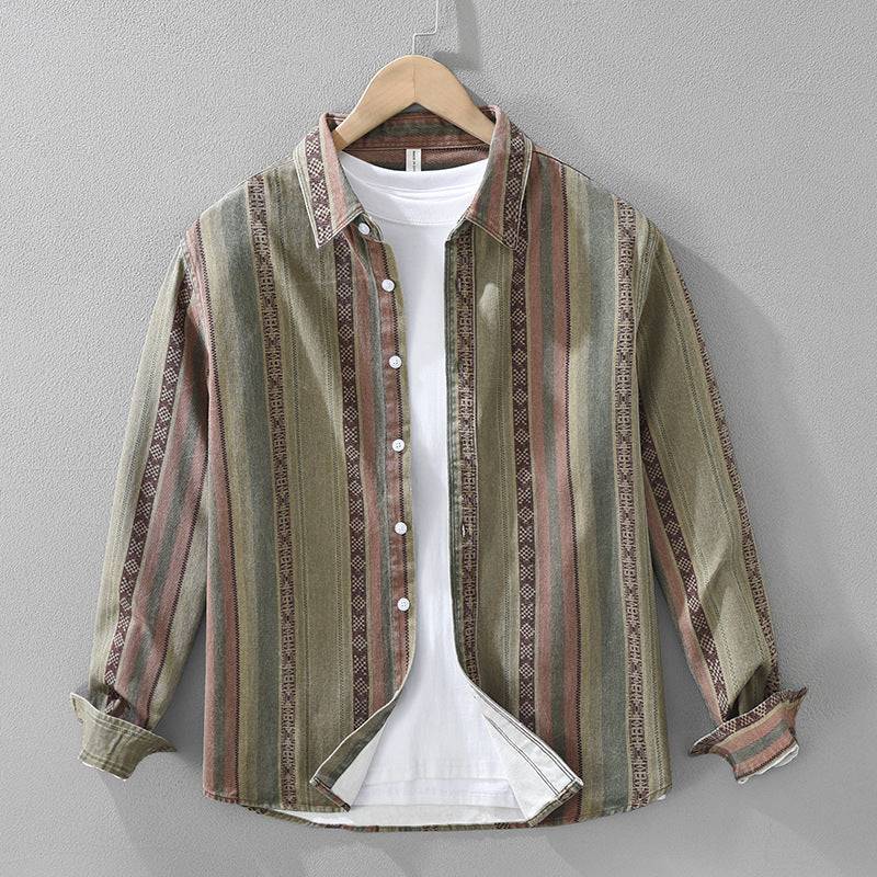 Men's Medina casual striped shirt, a button-down summer top with a relaxed, vintage desert style for everyday fashion.