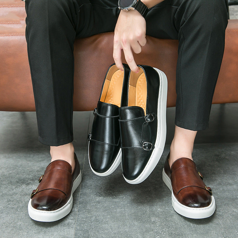 Men's durable monk strap loafers sole detail, ensuring all-day comfort & grip in formal footwear.