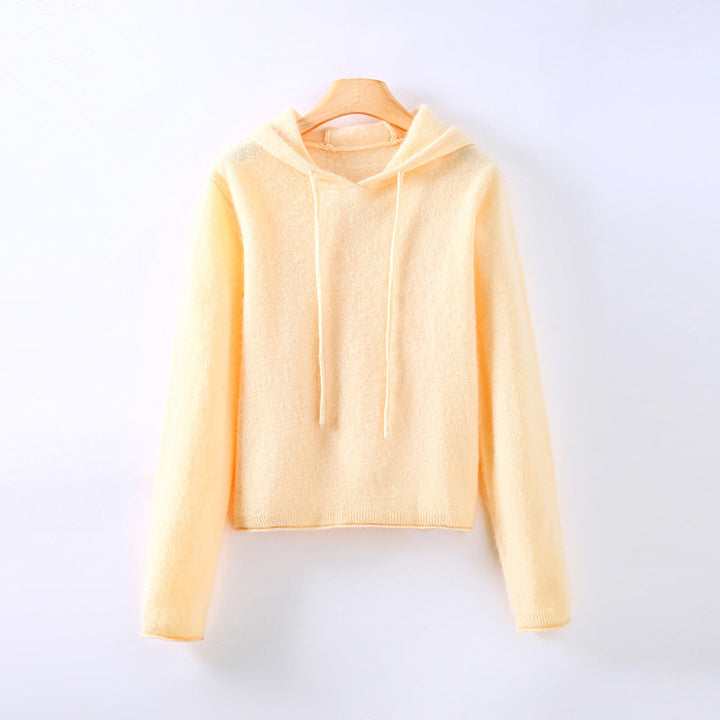 Yellow women's luxurious soft hoodie, perfect for comfortable everyday style & casual wear.