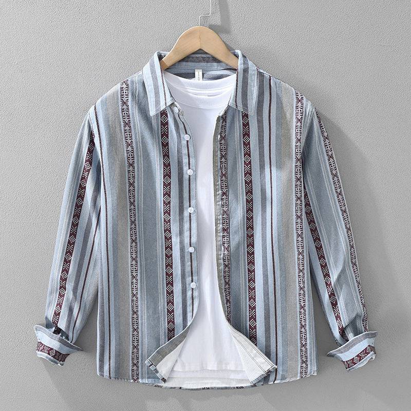 Stylish Men's Medina striped button-down shirt in a relaxed fit, ideal for casual summer fashion & everyday comfort.