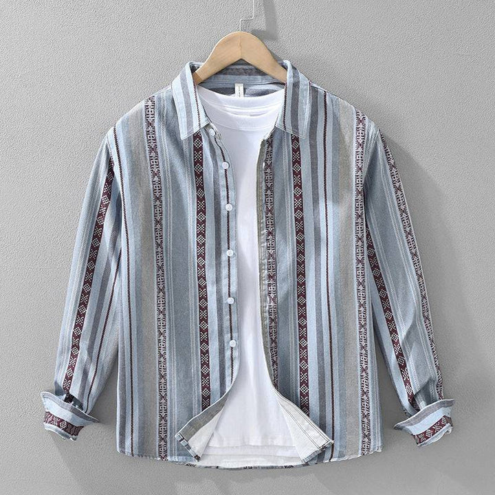Stylish Men's Medina striped button-down shirt in a relaxed fit, ideal for casual summer fashion & everyday comfort.