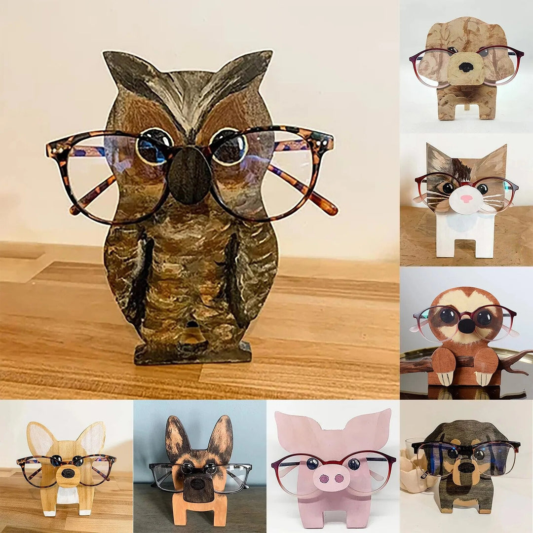 Unisex wooden animal friends glasses holder, perfect cute desk decor & eyewear organizer.