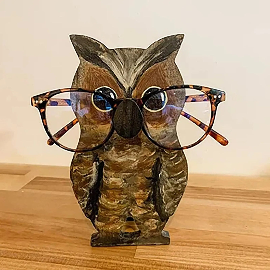 Handcrafted wooden animal glasses holder, stylish desk accessory, great gift for home office.