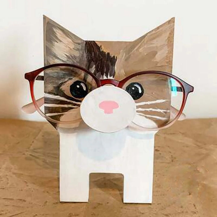 Decorative wooden animal glasses holder, a unique desk accessory and eyewear stand.