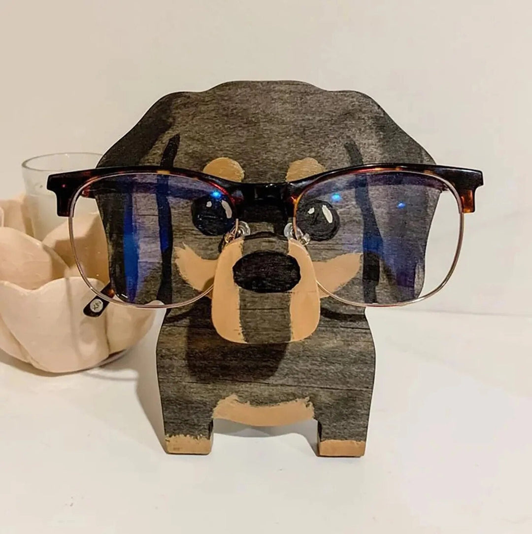 Cute wooden animal glasses holder, ideal home office desk decor & spectacle stand gift.