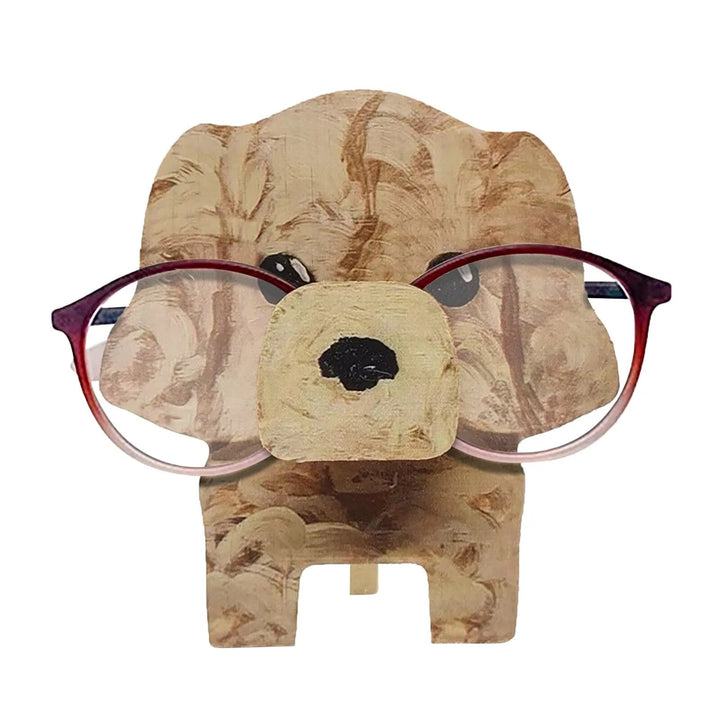 Charming wooden animal glasses holder for desk decor, keeps spectacles organized & safe.