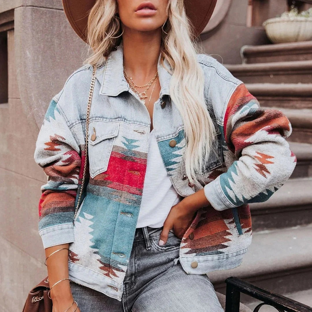 Women's retro denim jacket, perfect vintage outerwear for casual spring & fall fashion, versatile everyday wear.