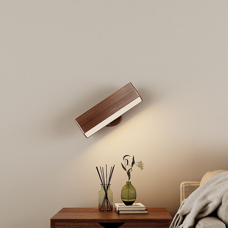Accent lighting: modern rechargeable wood wall light with remote control, wireless LED design.