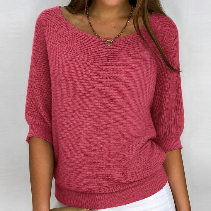 Versatile women's 3/4 sleeve knit top, ideal for spring fashion or cozy fall outfits. Effortless style.