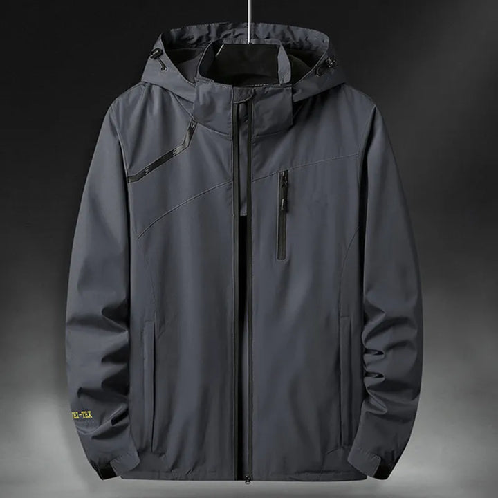 Durable men's waterproof & windproof technical jacket, hooded outerwear perfect for hiking & casual wear.