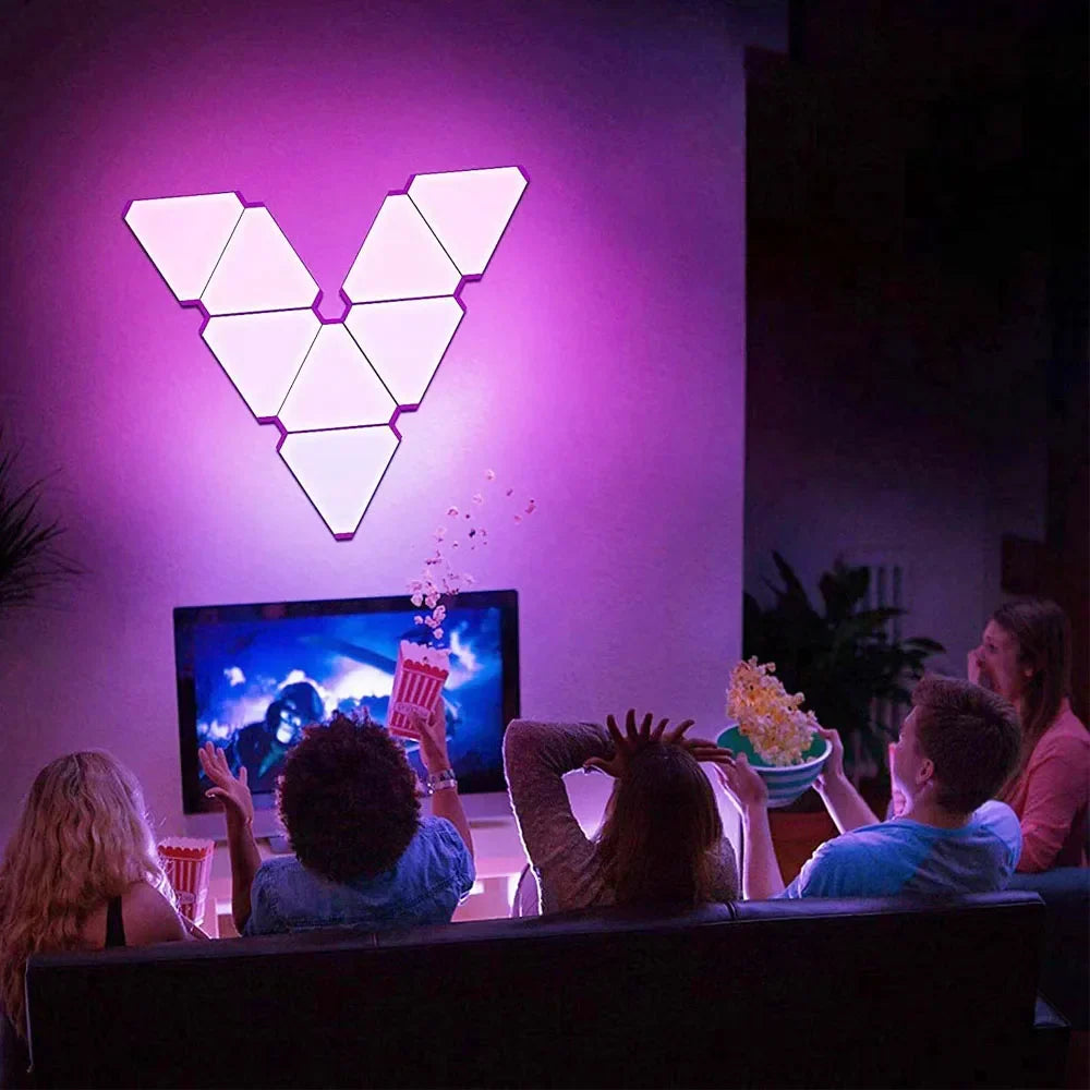 Triangular RGB LED lights, creating a captivating music sync wall display.
