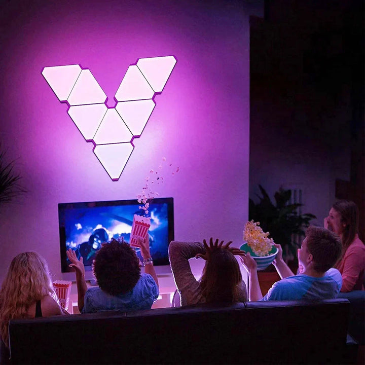 Triangular RGB LED lights, creating a captivating music sync wall display.